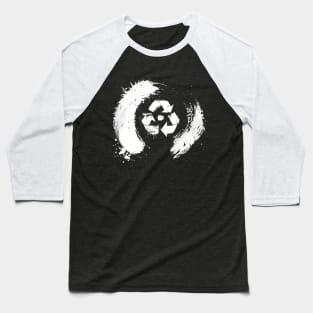 Earth Day: The Recycle Logo in the center of a Japanese Sumi Brush Enso (eternal circle)  on a Dark Background Baseball T-Shirt